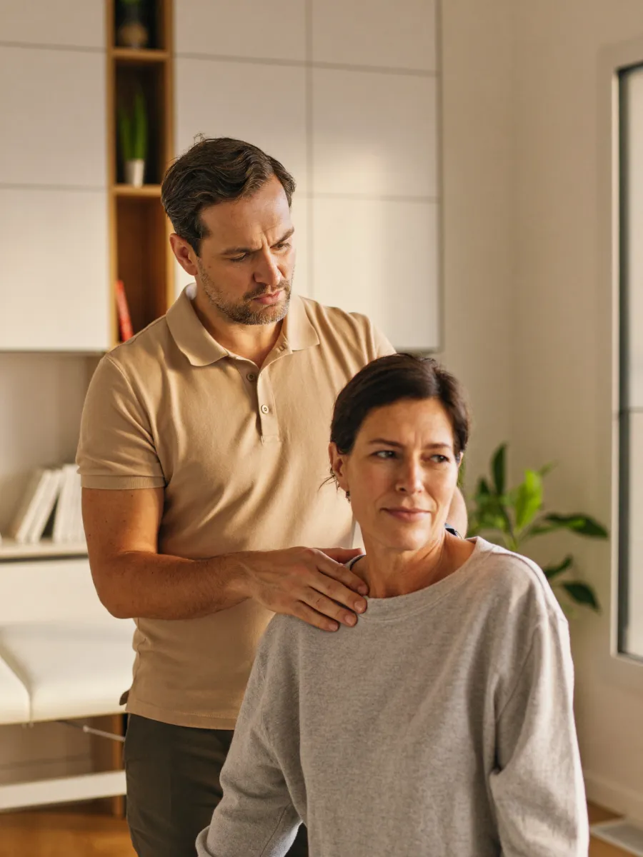 Physiotherapeutische Behandlung in warmem Praxislicht